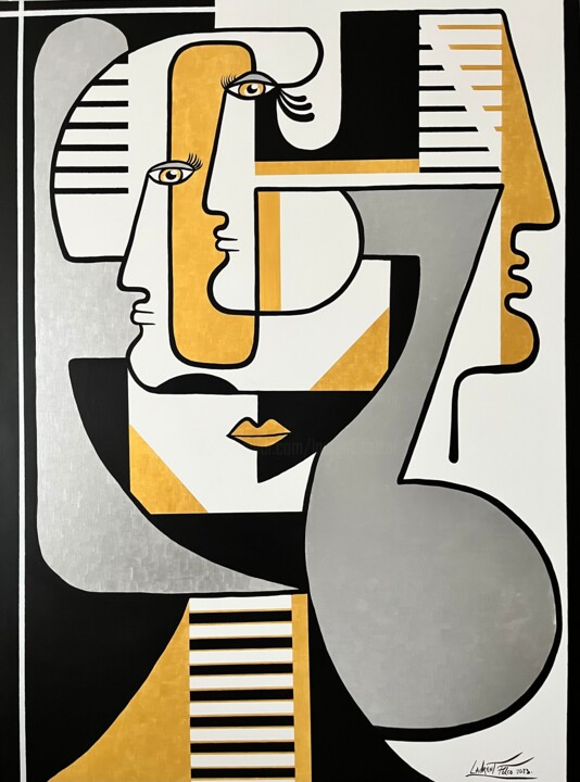 Painting titled "D’amour,d’or et d’a…" by Laurent Folco, Original Artwork, Acrylic Mounted on Wood Stretcher frame
