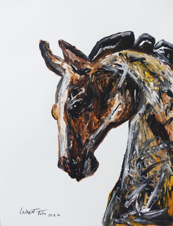 Painting titled "cheval" by Laurent Folco, Original Artwork, Acrylic