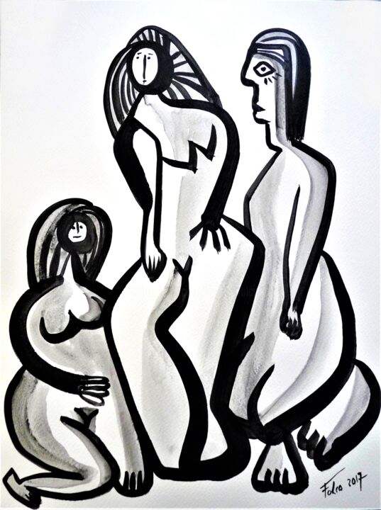 Painting titled "Les trois femmes." by Laurent Folco, Original Artwork, Acrylic