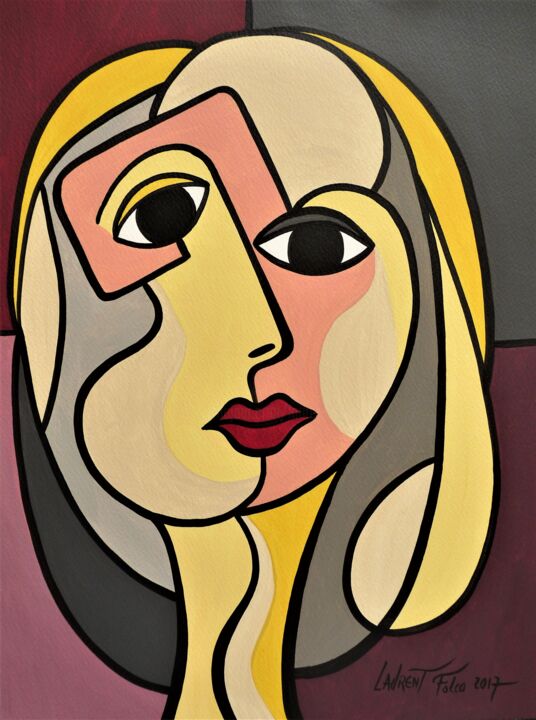 Schilderij getiteld "portrait feminin" door Laurent Folco, Origineel Kunstwerk, Acryl