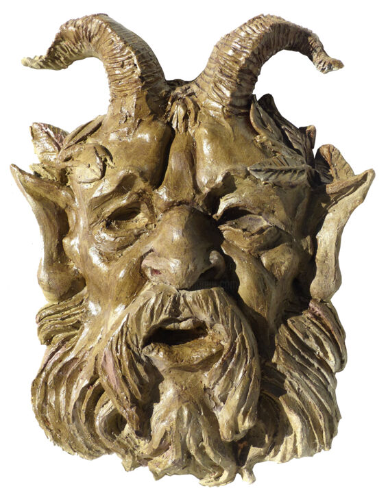 Sculpture intitulée "mascaron tête de fa…" par Laurent Frontère, Œuvre d'art originale, Terre cuite