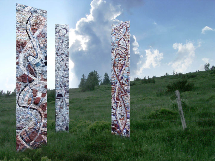 Sculpture titled "3 personnages abstr…" by Laurent Hunzinger, Original Artwork, Mosaic
