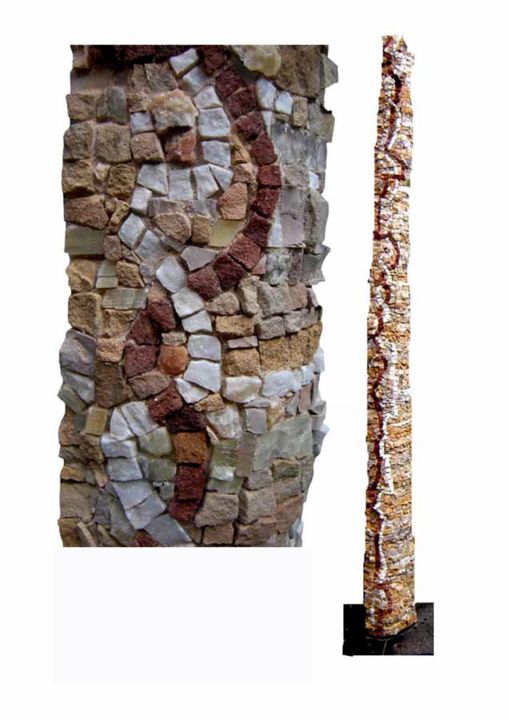 Sculpture titled "ligne ocre et blanc…" by Laurent Hunzinger, Original Artwork, Mosaic