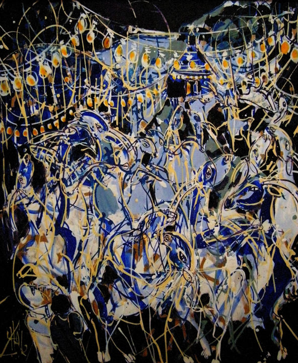 Painting titled "bal-de-chevres-bleu…" by Laurent Hunzinger, Original Artwork, Acrylic