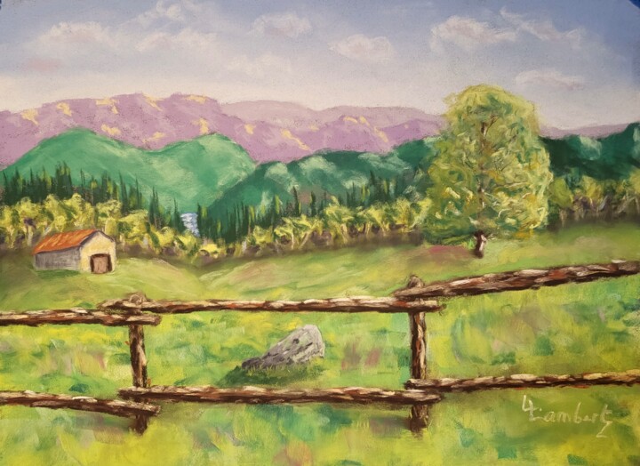 Dessin intitulée "Paysage de montagne…" par Laurent Lambert, Œuvre d'art originale, Pastel