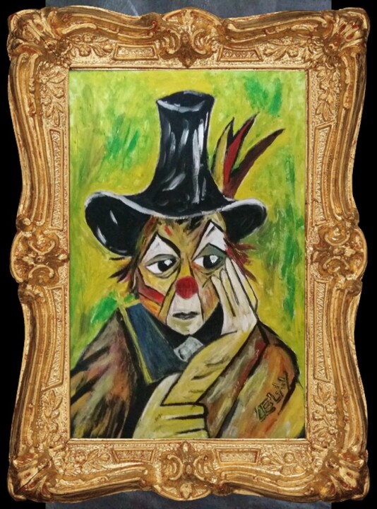 Dibujo titulada "Portrait clown aux…" por Laurent Lelay, Obra de arte original