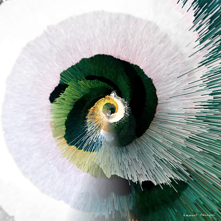「Eye white」というタイトルのデジタルアーツ Laurent Maruaniによって, オリジナルのアートワーク, デジタル絵画 アルミニウムにマウント