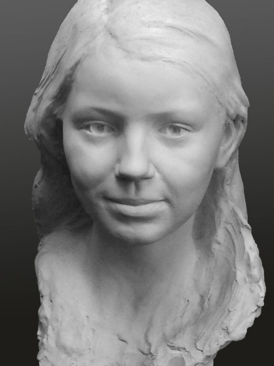 Skulptur mit dem Titel "Portrait jeune fille" von Laurent Mc, Original-Kunstwerk, Gips