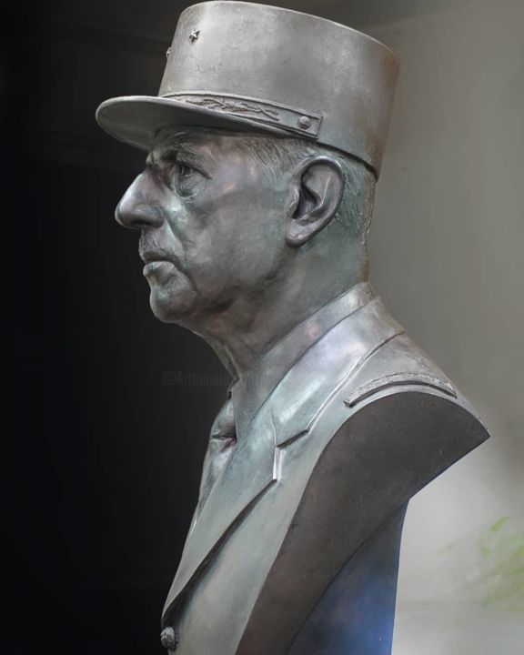 Sculpture intitulée "Buste De Gaulle, br…" par Laurent Mc, Œuvre d'art originale, Bronze