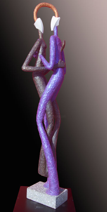 Skulptur mit dem Titel "Couple Violet" von Laurent Messager, Original-Kunstwerk, Beton
