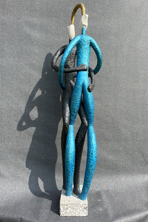 Skulptur mit dem Titel "Couple bleu" von Laurent Messager, Original-Kunstwerk, Zement