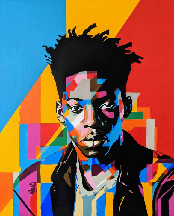 Painting titled "Basquiat/ pop art" by Laurent Perazza, Original Artwork, Acrylic Mounted on Wood Stretcher frame