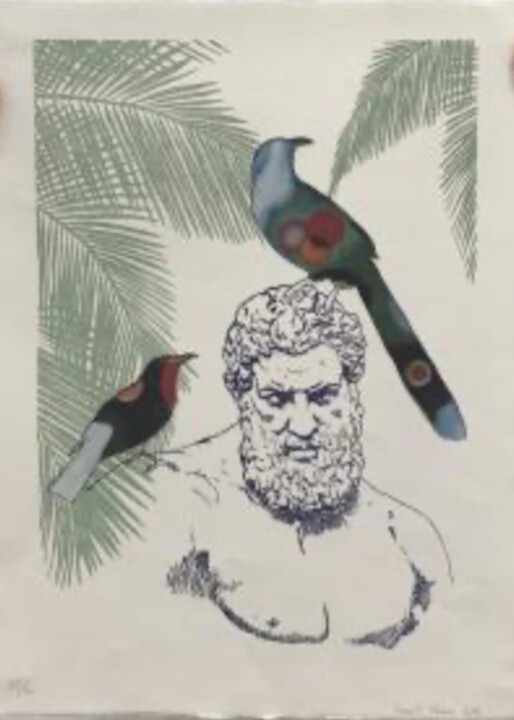 Gravures & estampes intitulée "Les oiseaux de Kand…" par Laurent Perbos, Œuvre d'art originale, Xylographie