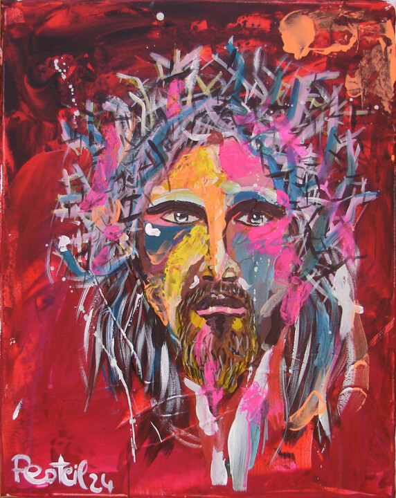 Painting titled "Jesus" by Laurent Pesteil, Original Artwork, Acrylic
