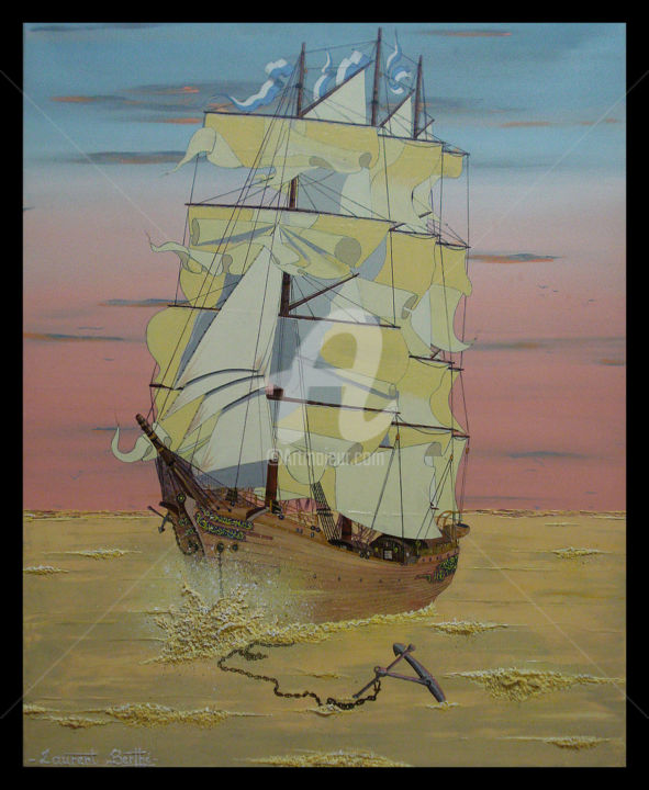 Painting titled "Ancré sur une mer d…" by Laurent Berthe, Original Artwork