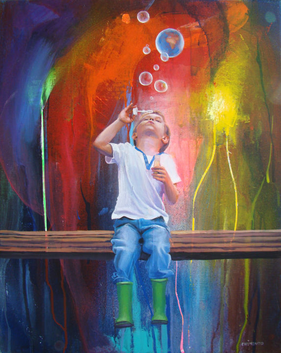 Peinture intitulée "Les bulles de savon…" par Laurent Chimento, Œuvre d'art originale