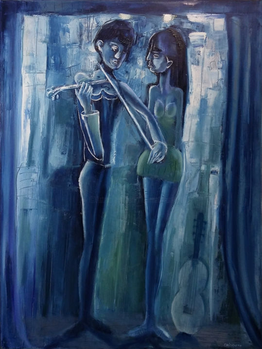 Peinture intitulée "La danseuse et le v…" par Laurent Chimento, Œuvre d'art originale