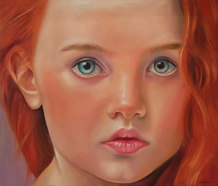 Painting titled "Petite fille rousse" by Laurent Chimento, Original Artwork, Oil