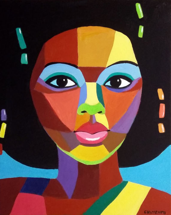 Painting titled "Bintou-" by Laurent Chimento, Original Artwork, Acrylic