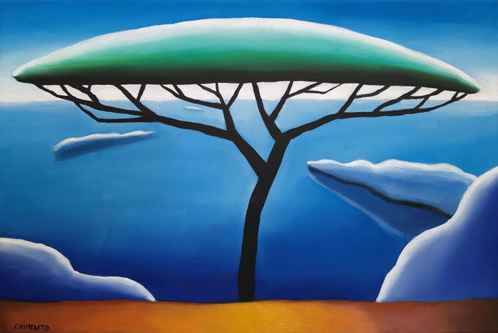제목이 "Calanques"인 미술작품 Laurent Chimento로, 원작, 기름 나무 들것 프레임에 장착됨