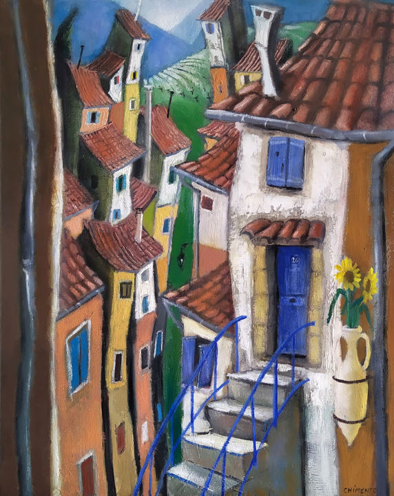 Painting titled "Haute Provence" by Laurent Chimento, Original Artwork, Oil Mounted on Wood Stretcher frame