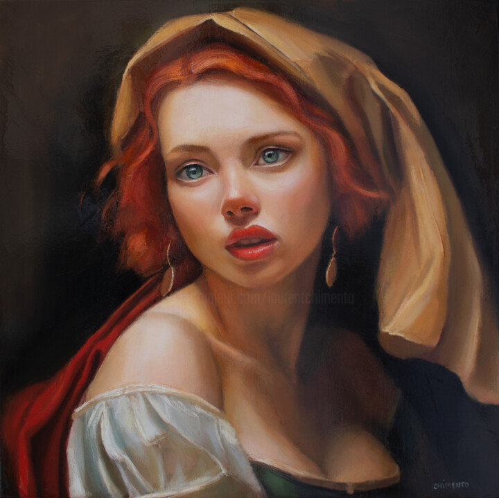 Painting titled "Belle, inspiration…" by Laurent Chimento, Original Artwork, Oil Mounted on Wood Stretcher frame