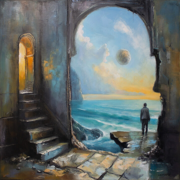 Painting titled "Passage secret vers…" by Laurent Chimento, Original Artwork, Oil Mounted on Wood Stretcher frame