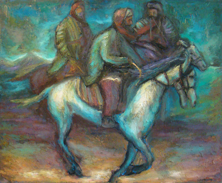 Painting titled "les cavaliers des s…" by Laurent Chimento, Original Artwork