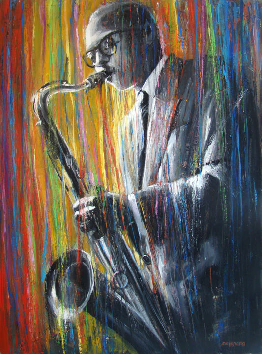 Peinture intitulée "saxophoniste06-p.jpg" par Laurent Chimento, Œuvre d'art originale