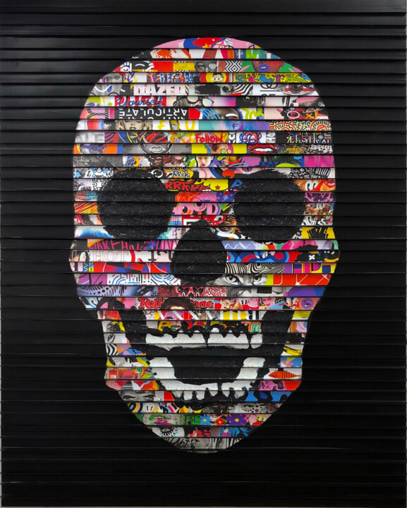 Collages titled "GEORGES" by Laurent Gros, Original Artwork, Collages Mounted on Wood Panel