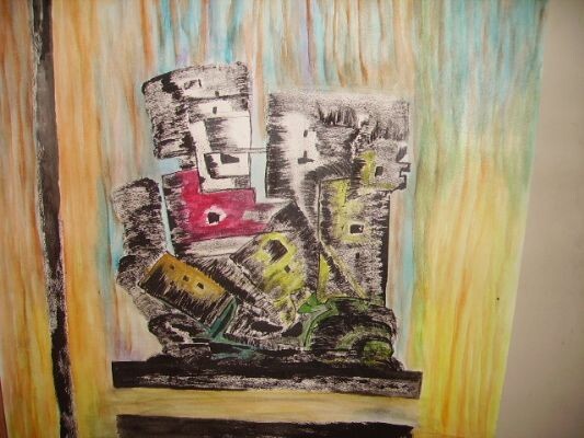 Drawing titled "le chateau en ruine" by Lauretta Bonhomme, Original Artwork