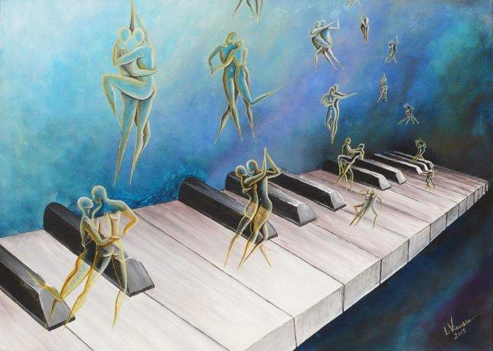 Painting titled "Piano Piano" by Laure Vieusse, Original Artwork, Acrylic Mounted on Wood Stretcher frame