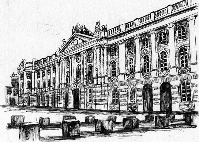 Drawing titled "capitole a toulouse" by Laure Vieusse, Original Artwork, Ink