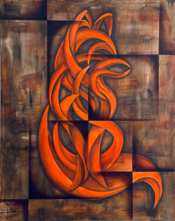 Painting titled "FOX" by Laurie Lim, Original Artwork, Acrylic Mounted on Wood Stretcher frame