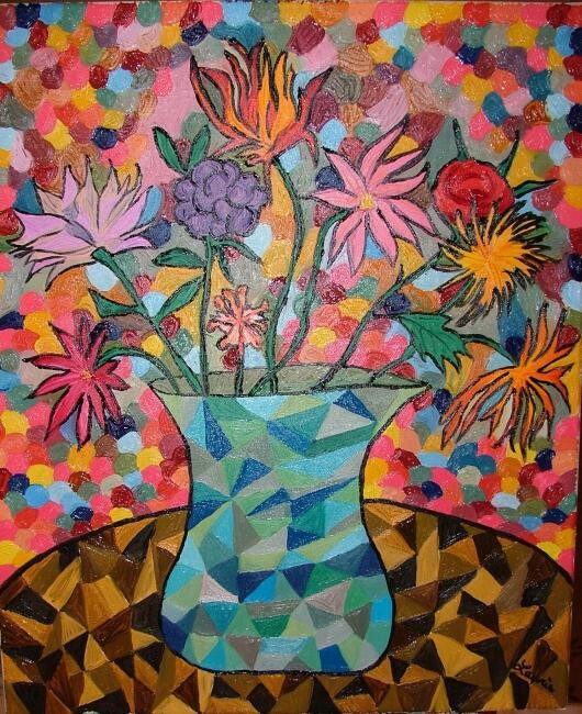 Painting titled "Les fleurs" by Laurie Thinot, Original Artwork