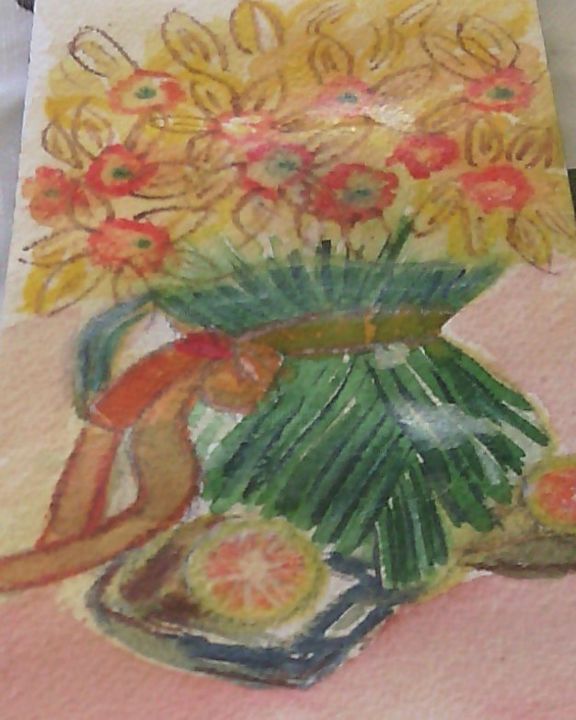 Pintura intitulada "flowerpot-with-coun…" por Laurinda Costa, Obras de arte originais