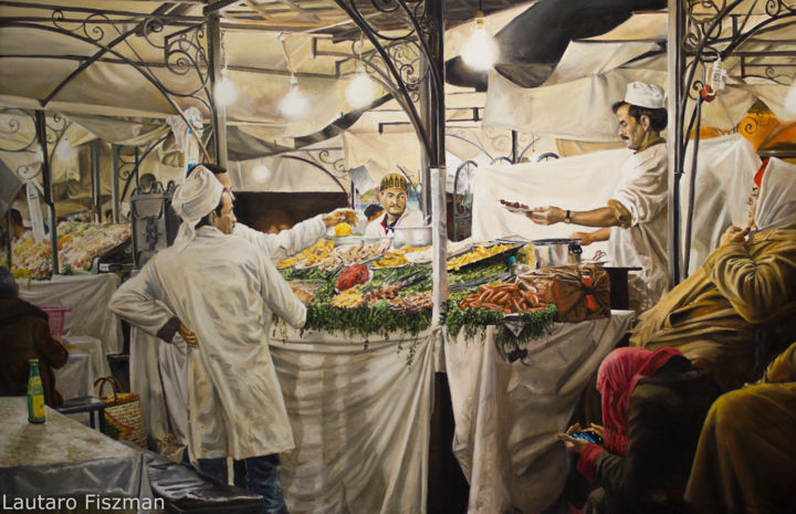 Pintura titulada "Mercado Djema El Fna" por Lautaro Fiszman, Obra de arte original, Oleo
