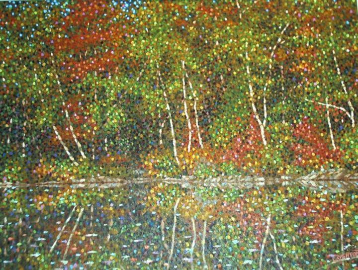 Painting titled "fall reflections" by Peter Crighton, Original Artwork