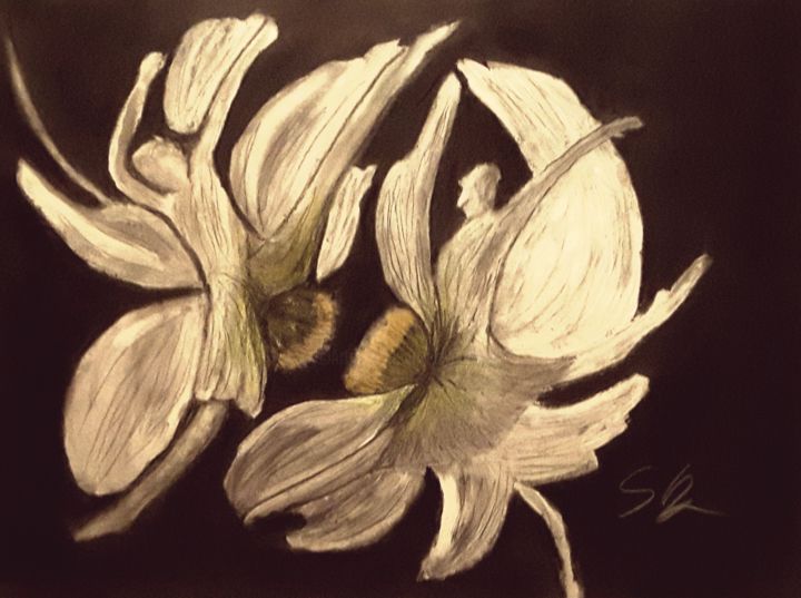 Pintura titulada "Tanz der Blumen" por Sigrid Helmlinger, Obra de arte original, Acuarela