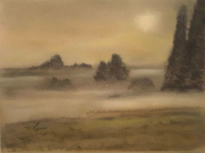 Malerei mit dem Titel "Herbststimmung H2" von Sigrid Helmlinger, Original-Kunstwerk, Pastell