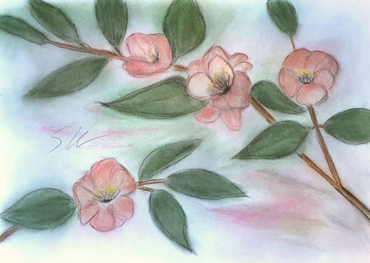 Malerei mit dem Titel "Apfelblüte" von Sigrid Helmlinger, Original-Kunstwerk, Pastell