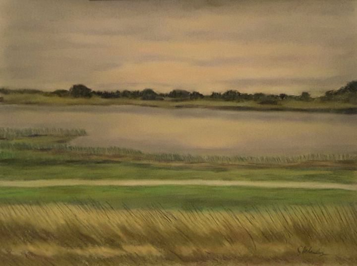 Painting titled "Landschaft" by Sigrid Helmlinger, Original Artwork, Pastel