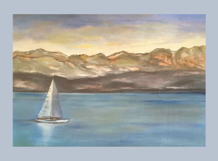 Malerei mit dem Titel "Segelboot" von Sigrid Helmlinger, Original-Kunstwerk, Pastell