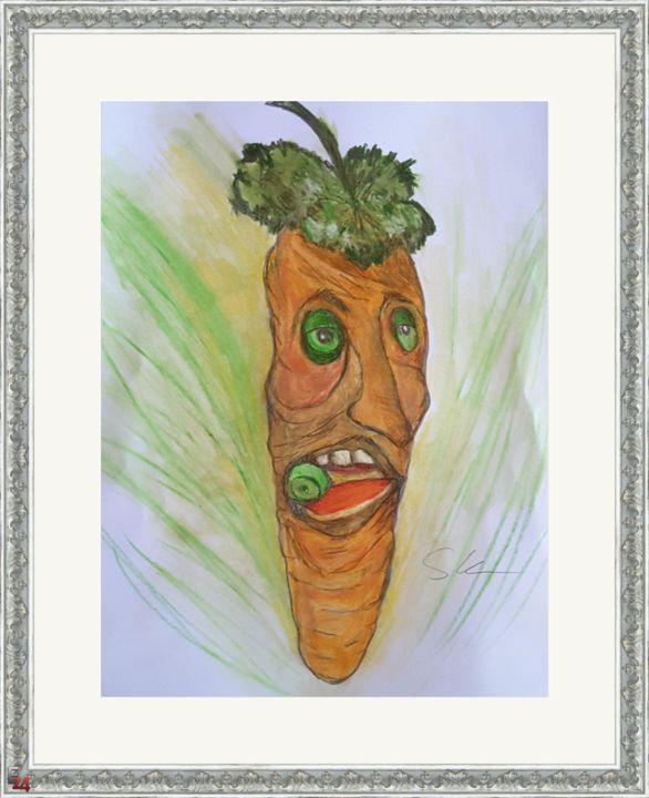 Malerei mit dem Titel "Gemüsemonster" von Sigrid Helmlinger, Original-Kunstwerk, Bleistift
