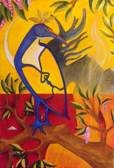 Peinture intitulée "L' oiseau bleu" par Niute, Œuvre d'art originale