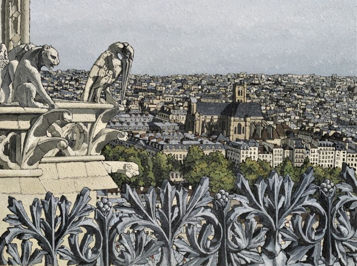 Painting titled "Notre-Dame de Paris" by Olivier Lavorel, Original Artwork, Oil
