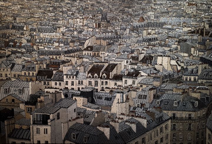 Peinture intitulée "Toits de Paris - 20…" par Olivier Lavorel, Œuvre d'art originale, Huile Monté sur Châssis en bois
