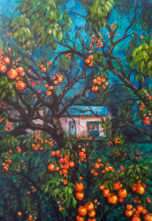 Peinture intitulée "The Cottage" par Yvette Mey, Œuvre d'art originale, Huile