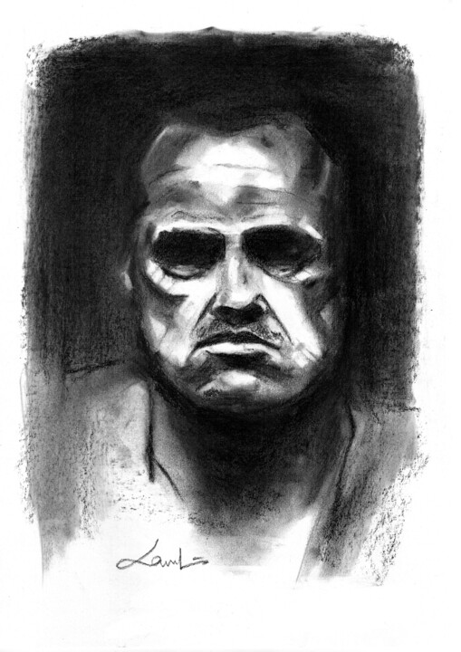 Drawing titled "Brando" by Lawrence Poulet, Original Artwork, Charcoal