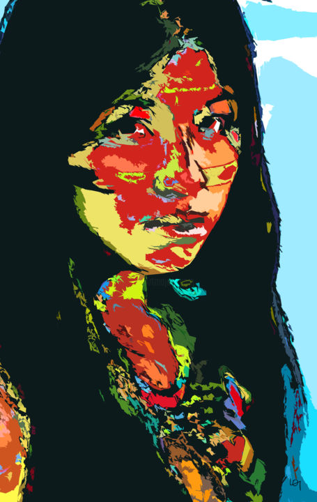Digital Arts titled "Indian Young Woman" by Lawrence, Original Artwork, Digital Painting